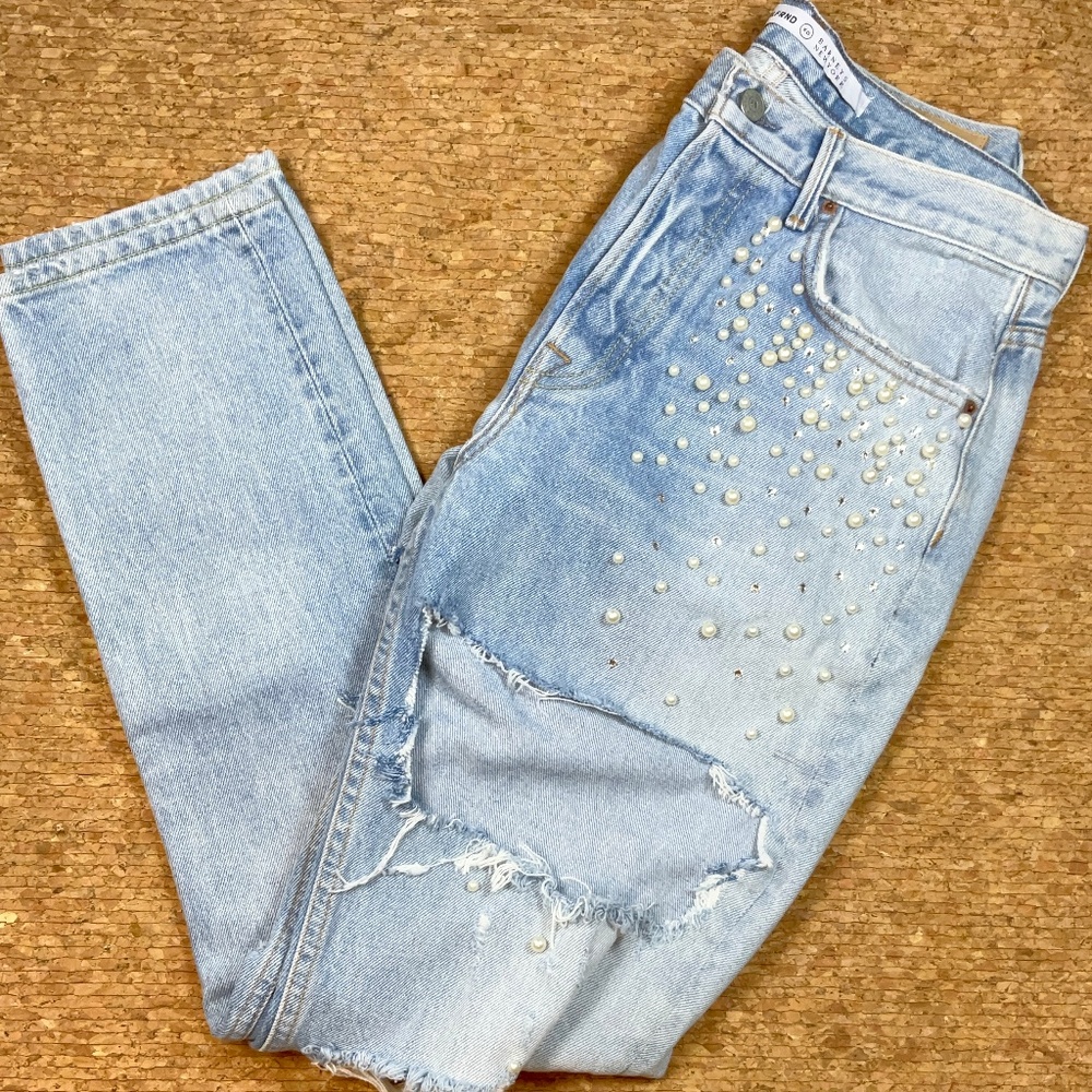 New GRLFRND x Barneys Jeans Embellished Distressed Pearl Denim Glam Indie Grunge